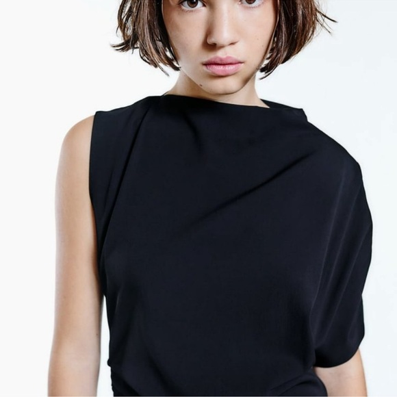 NEW! Zara Black Asymmetrical Pleated Dress - Picture 3 of 13